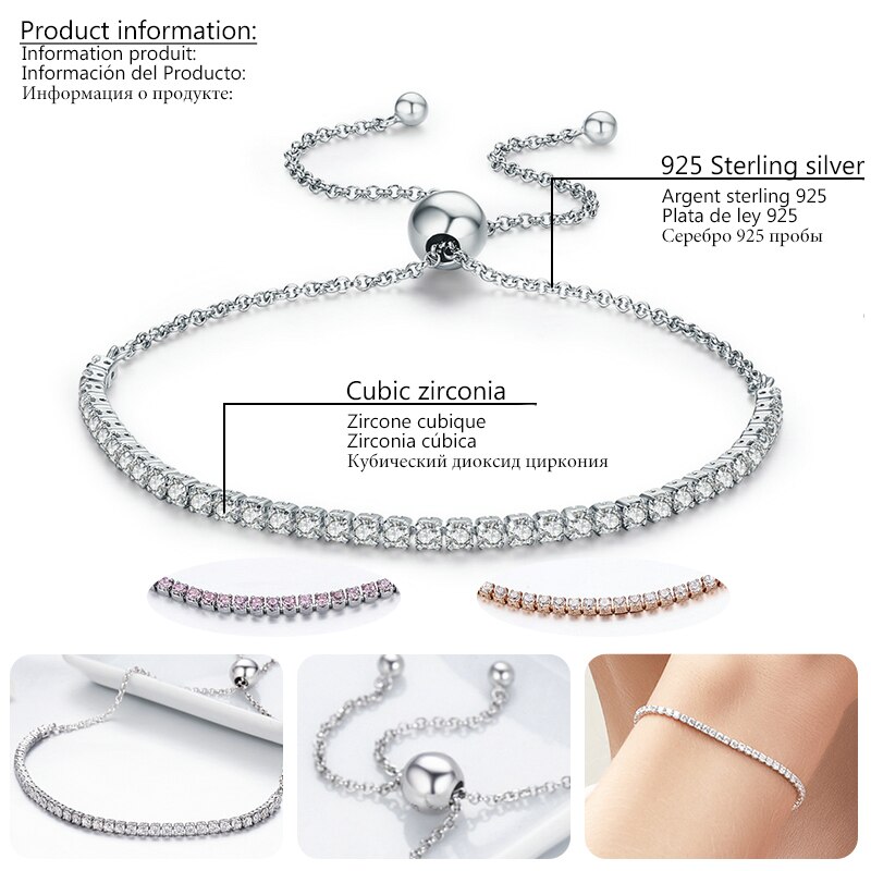 925 Sterling Zilver Sparkling Tennis Armband Ketting Strand Armbanden voor Vrouwen Luxe Originele Sterling Zilveren Sieraden GXB029