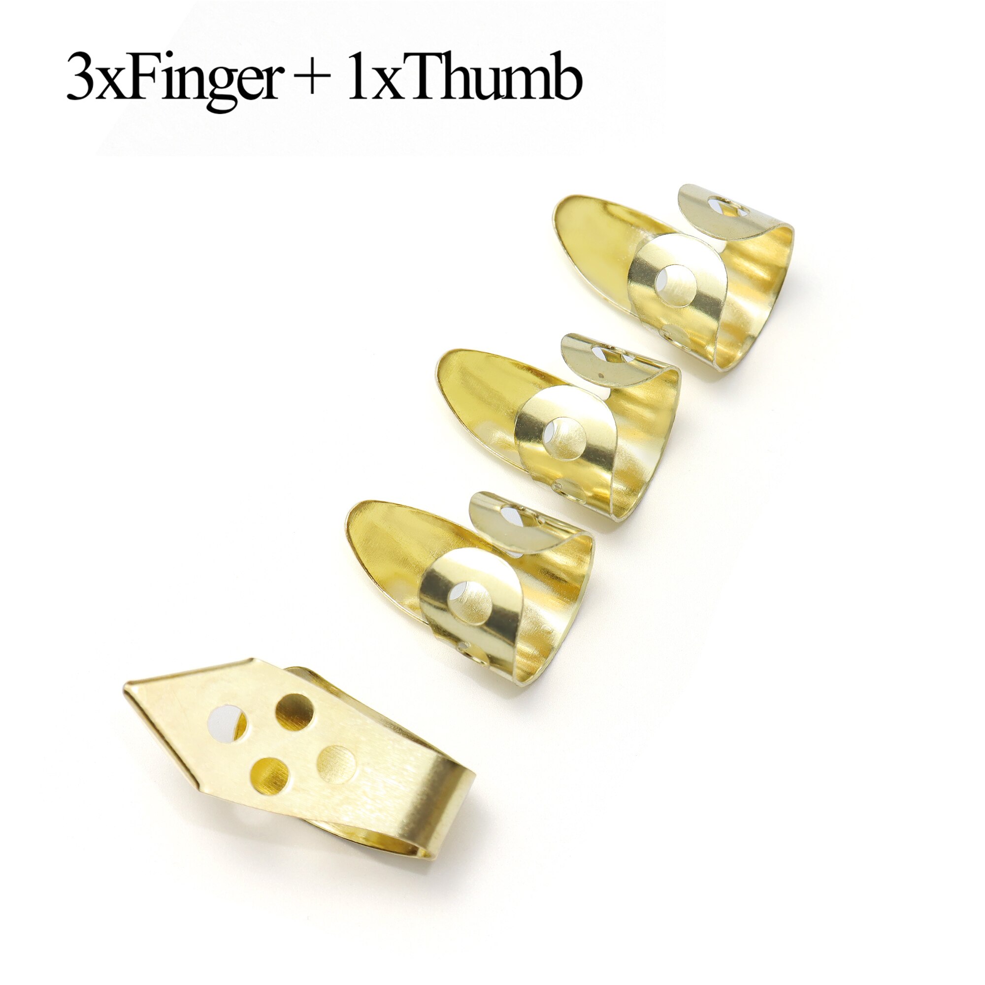 Vælg 3 pegefingre  + 1 tommelfinger banjo metalplukker justerbar størrelse guitarfingerpluk med huller: Guld