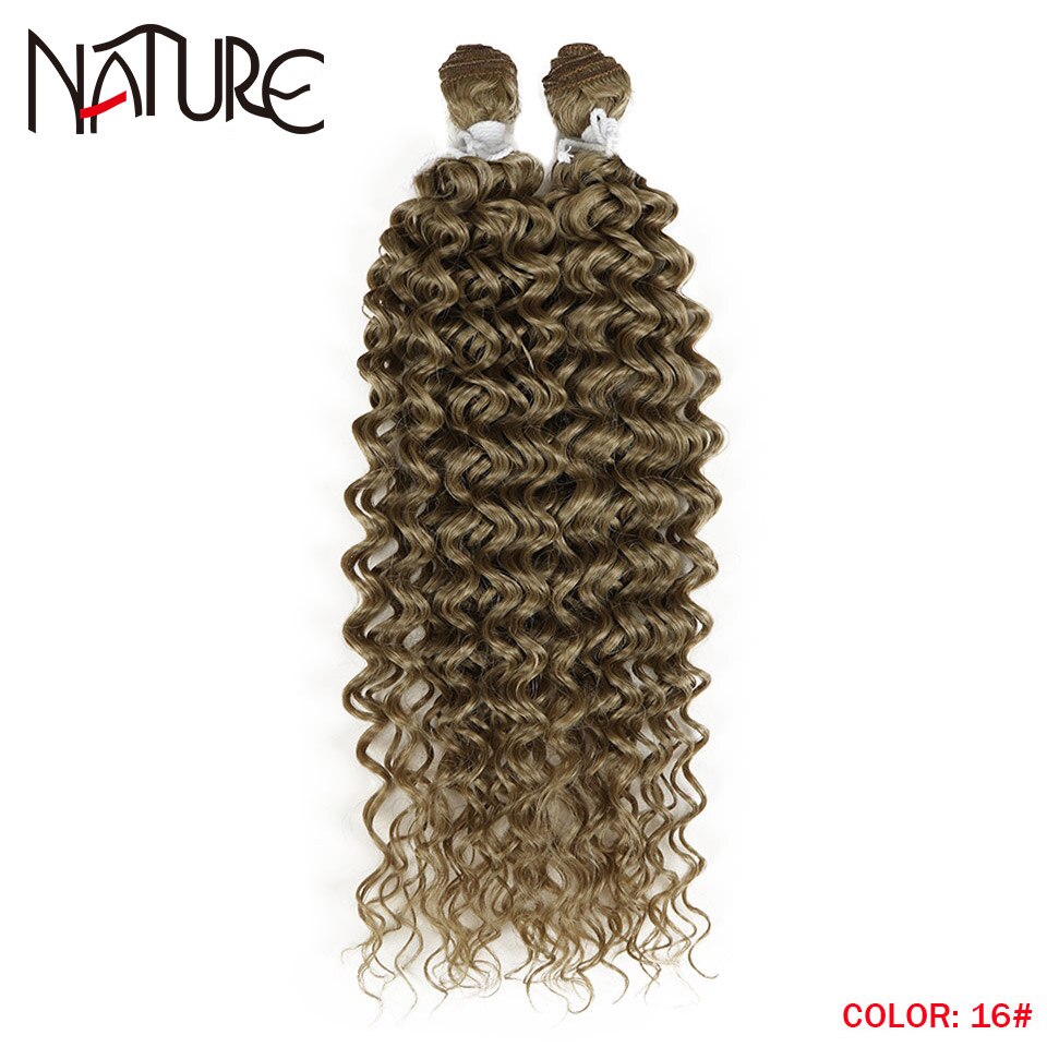Nature Hair Weave Afro Kinky Curly Synthetic Hair High Temperature Fiber Ombre Brown 26 Inch Deep Wave Hair Bundles Extensions