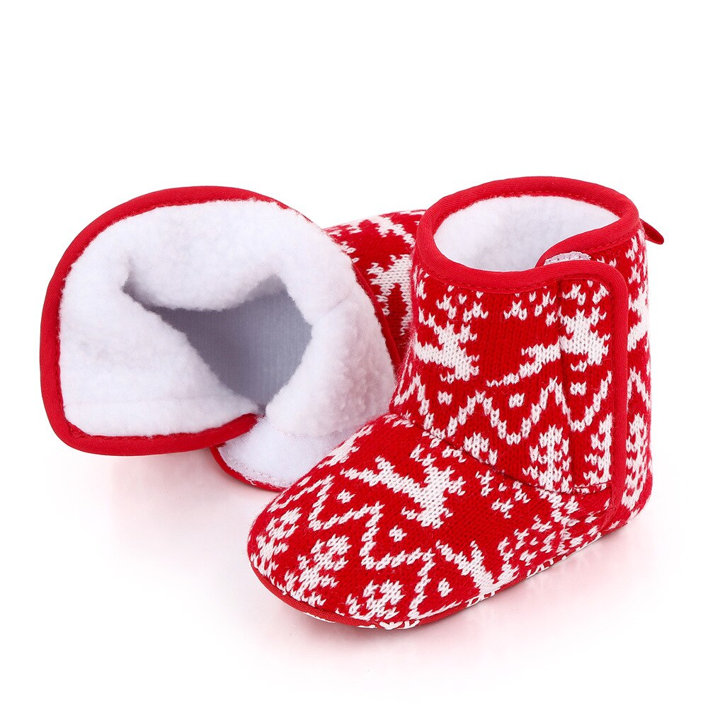 Newborn Baby Christmas Boots 0-18M Lovely Snowflake Santa Winter Warm Cotton Hook&Loop Anti-Slip Shoes Xmas Clothes