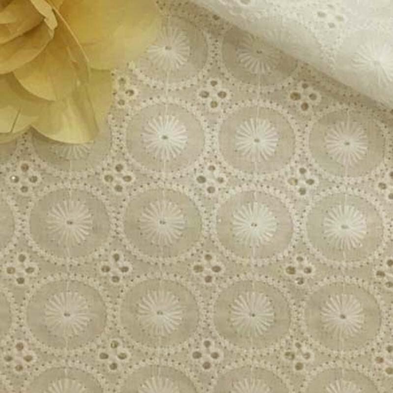 Summer Off White Swiss Cotton Voile Eyelet Lace Fabric for Dress,Diy Embroidered Apparel Patchwork Sewing Cloth,Width 130cm: 1 Yard-90cmX130cm
