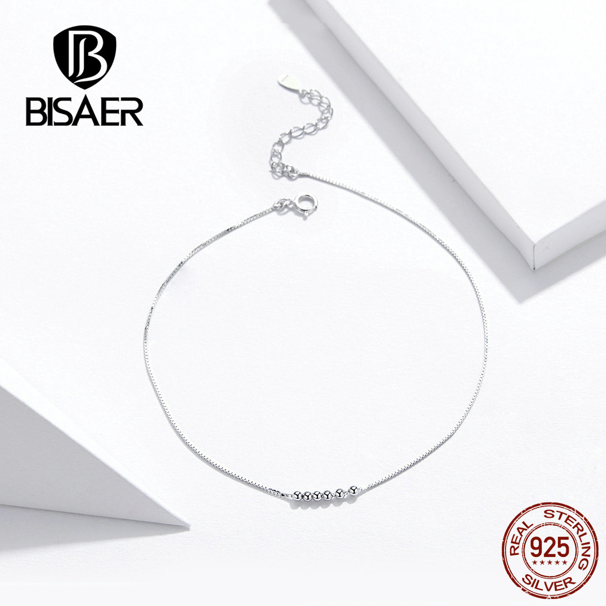 Bisaer Real 925 Sterling Silver Spiral Stacked Beads Pendants Anklet Footwear Leg Bracelets Trendy Accessories GXT007