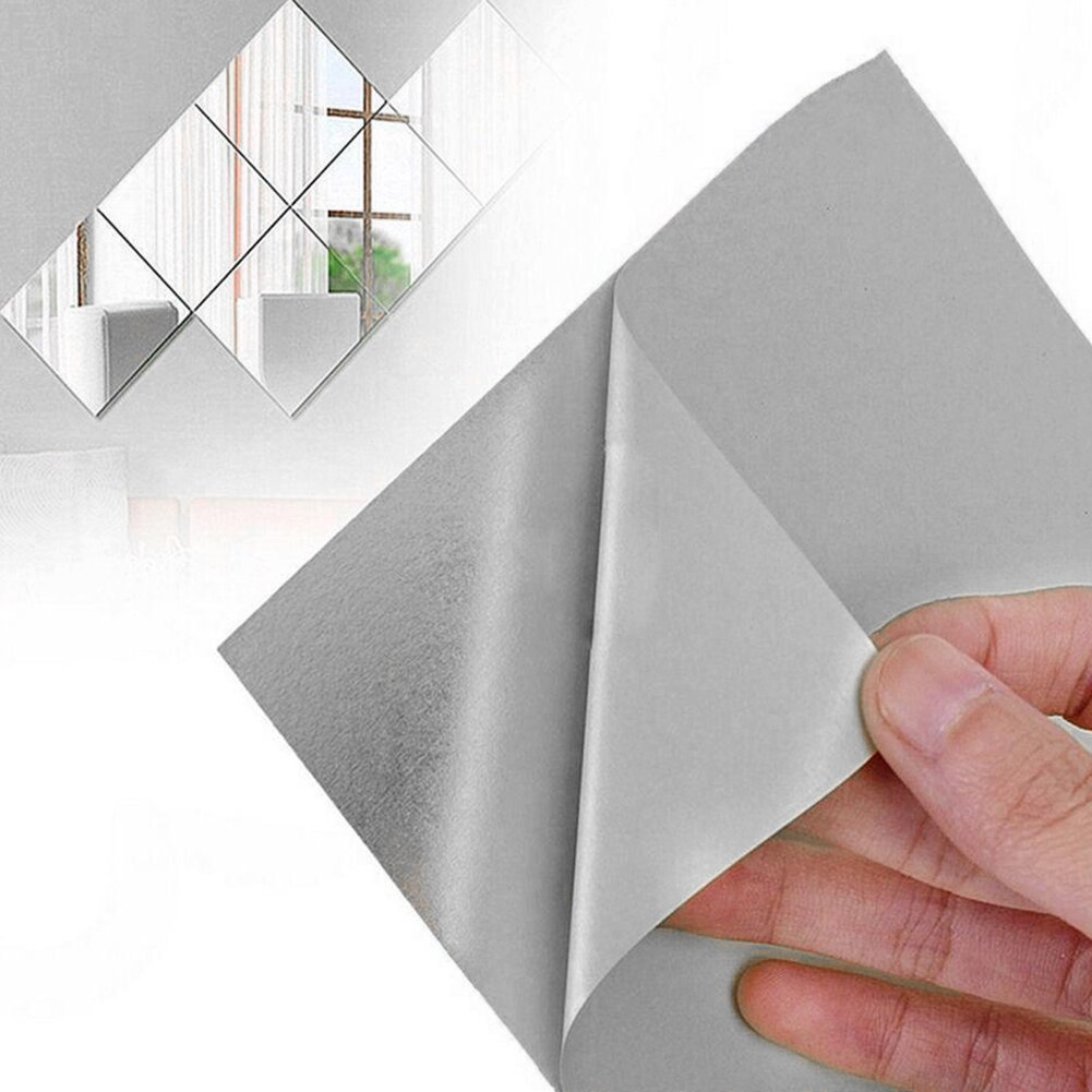 9Pcs DIY Square Mirror Effect Wall Sticker Decal Mosaic Rest Room Window Kitchen Decor Living Room Kitchen TV Backdrop Decor