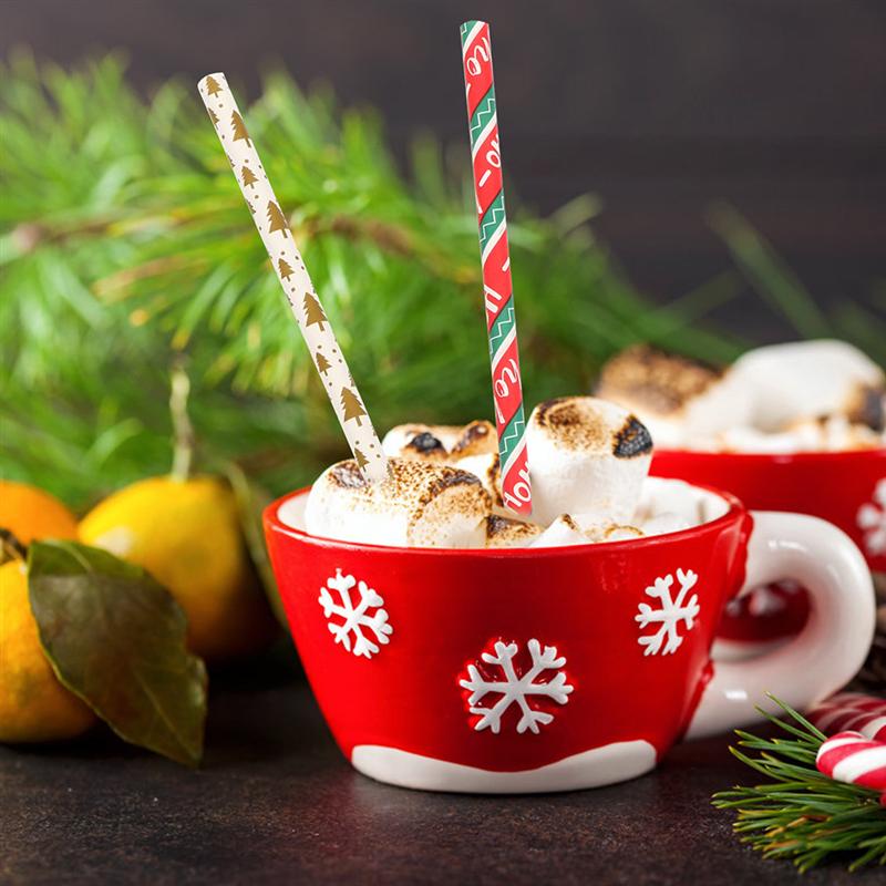 Kerst wegwerp papieren rietjes festival rietje kerst rietjes feestbenodigdheden festival papieren zuiger patroon willekeurig