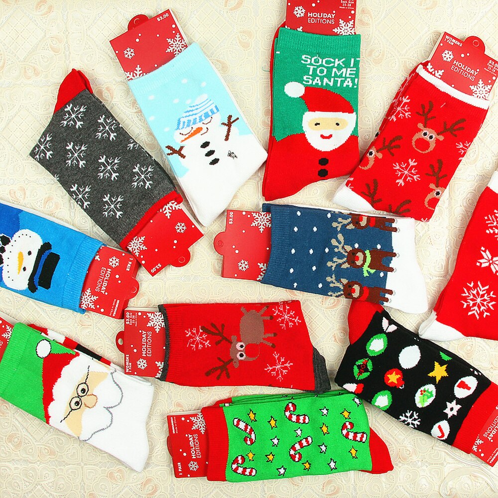 Chaussettes de noël père noël bonhomme de neige en coton, 1 paire, décorations pour la maison, de noël, nouvel an,