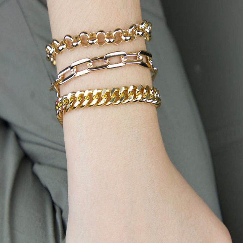 Pulsera de metal de 3 piezas para mujer, cadena gruesa, estilo bohemio, de , joyería