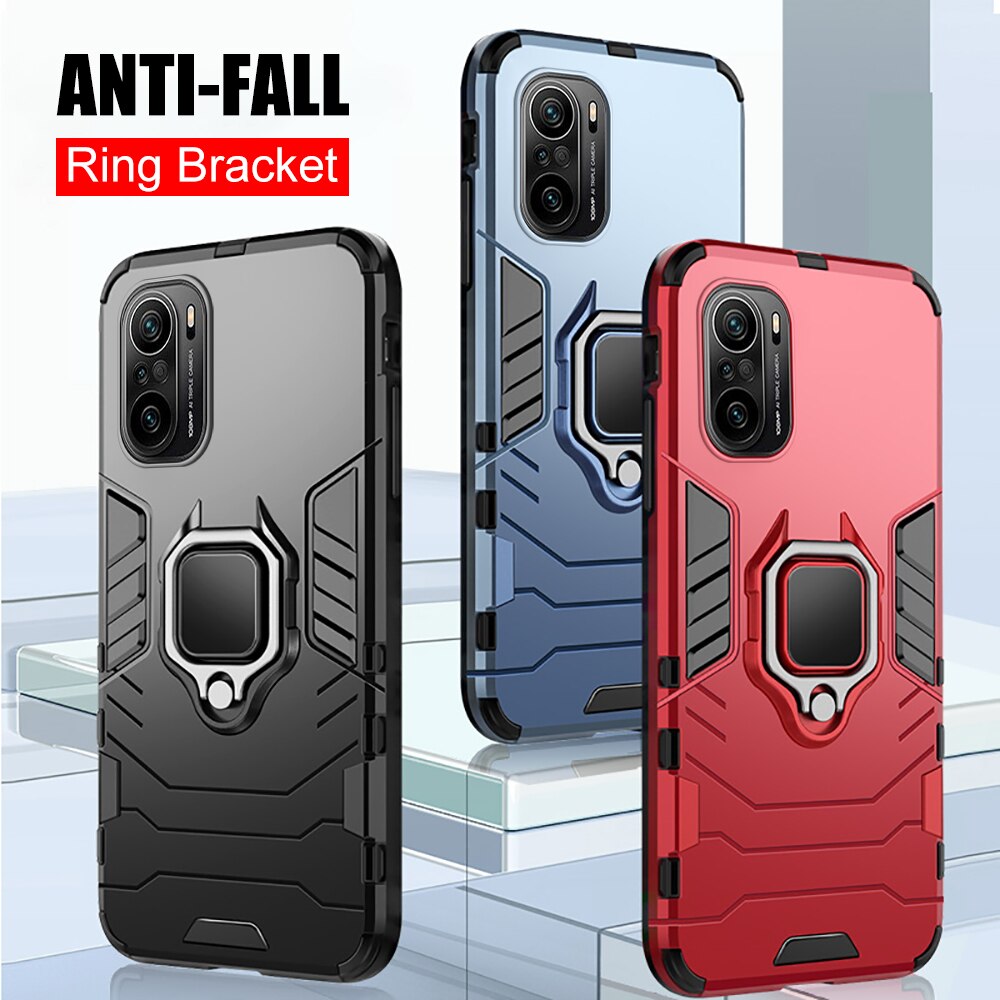 Rügestochen Stoßfest Coque Für Poco F3 F 3 5G fallen Auto Magnetischer Halfter Ring Schützen Hülse Abdeckung Poko Poxo wenig PocoF3 Para Funda