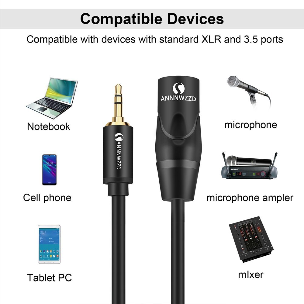 3.5mm Jack to XLR Cable TRS Stereo Male to XLR Male Balanced Interconnect Audio Cable for Microphones Sound Consoles Amplifier