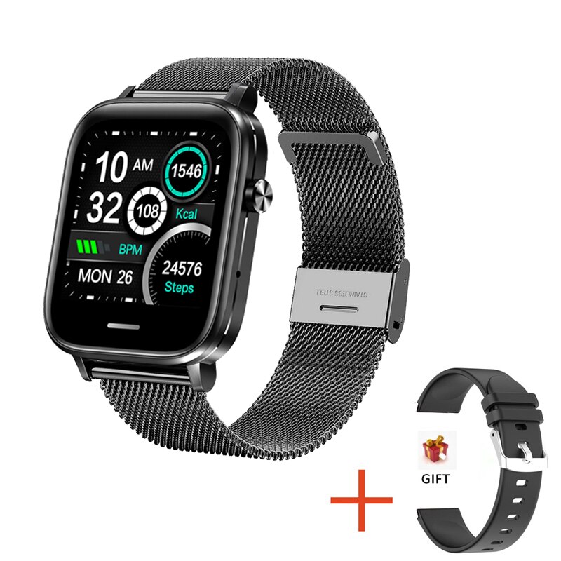Clever Uhr Männer Frauen Herz Bewertung Blutdruck Sauerstoff Fitness Tracker Temperatur Sport Bluetooth Anruf Wasserdichte Smartwatch: Schwarz Stahl B