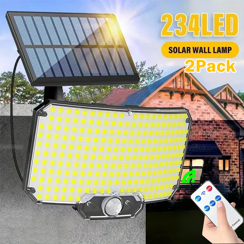 234 ledet solcelledrevet vegglampe med bevegelsessensor infrarød fjernkontroll 3 moduser terrasse veranda hage bakgård solcelledrevet utendørs lys