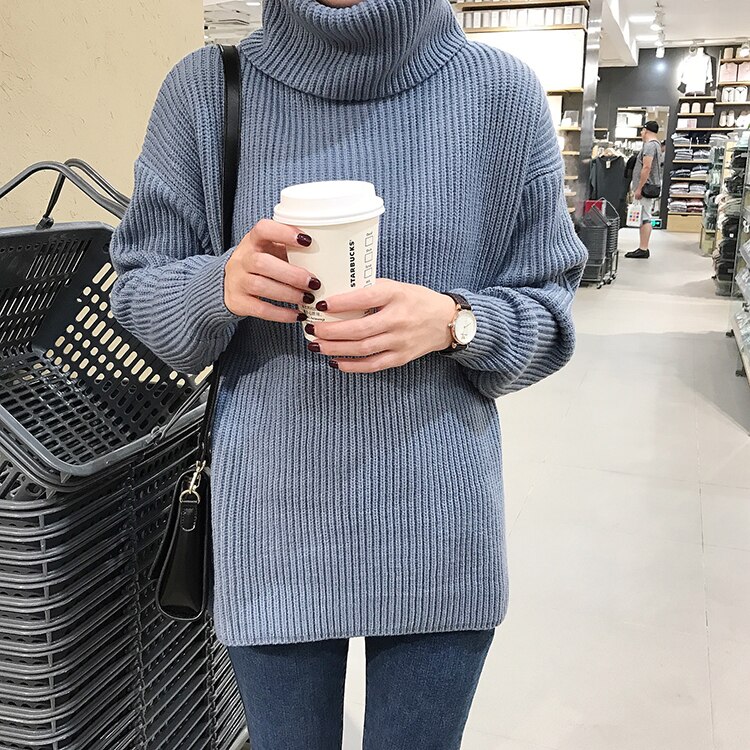 Korean Simple Basic Knitted Sweaters Women Winter Turtleneck Long Sleeve Pullovers Sweater Female Casual Jumper 8 Colors