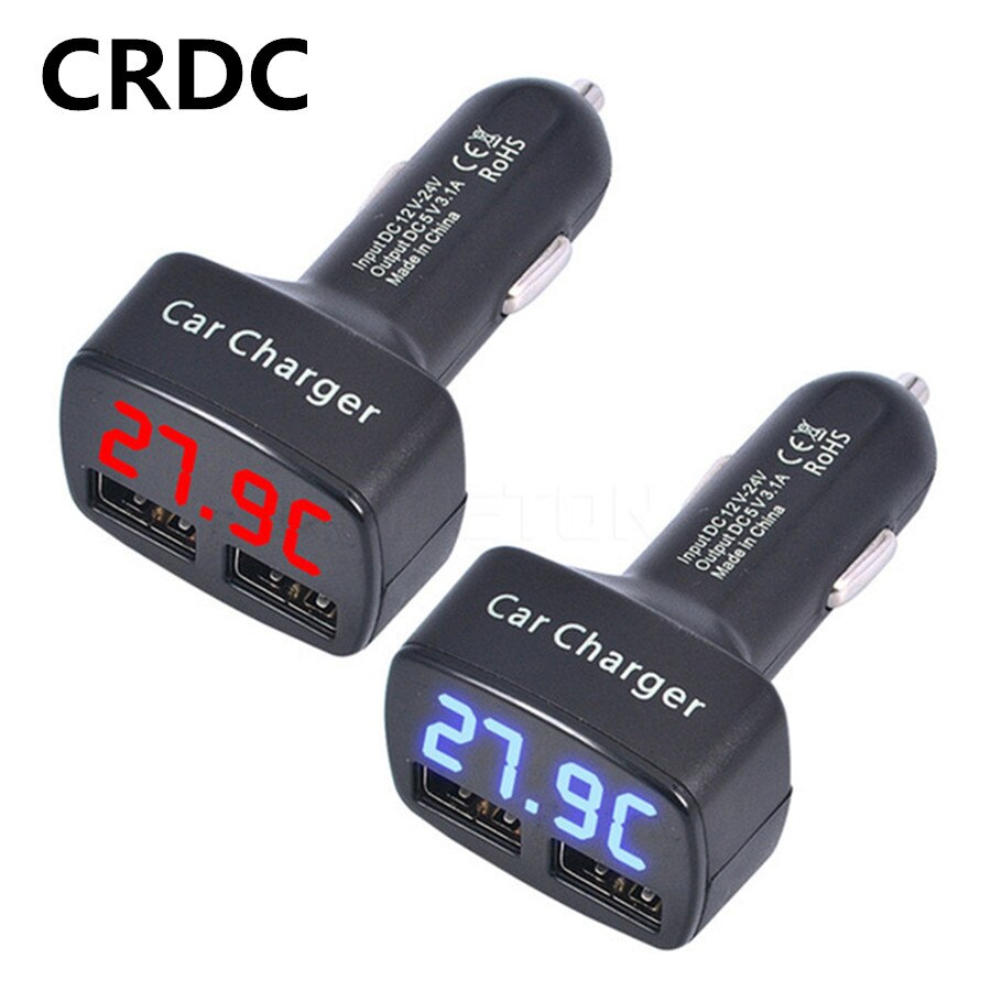 CRDC Dual USB Car Charger Phone 3.1A Universal 4 in 1 with Voltage/temperature/Current Meter Tester Adapter Digital LED Display