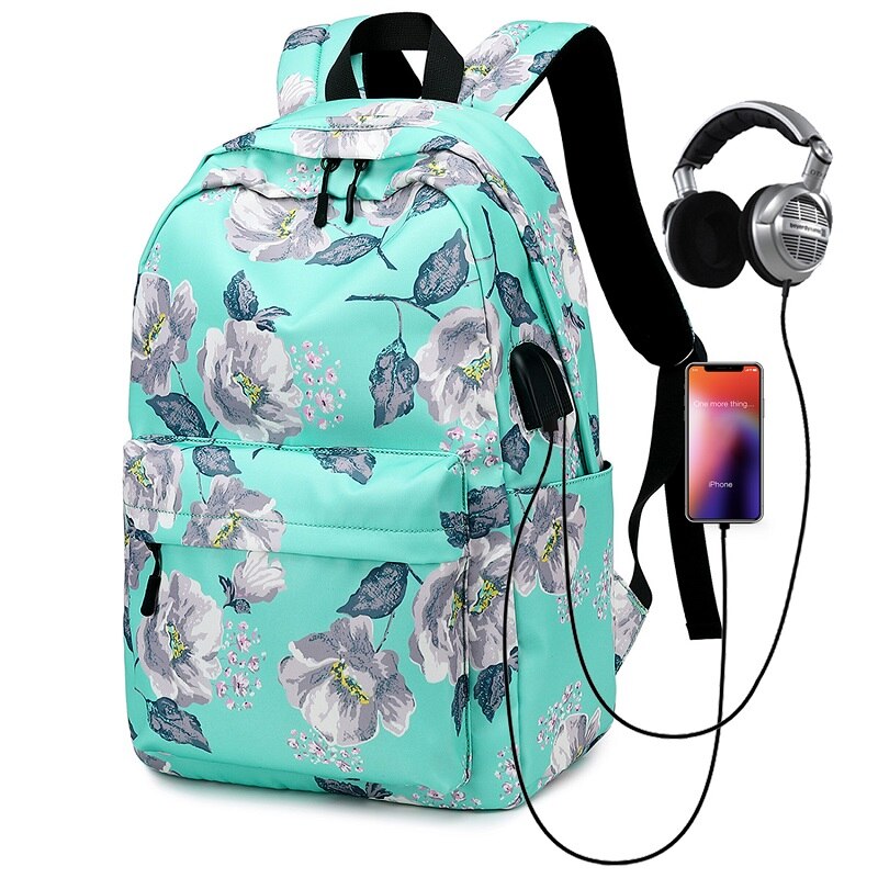Fengdong Kids Bloemen Rugzak Schooltassen Voor Meisjes Usb Charge Boek Tas Kinderen School Rugzak Bloemen Schooltas Meisje: green