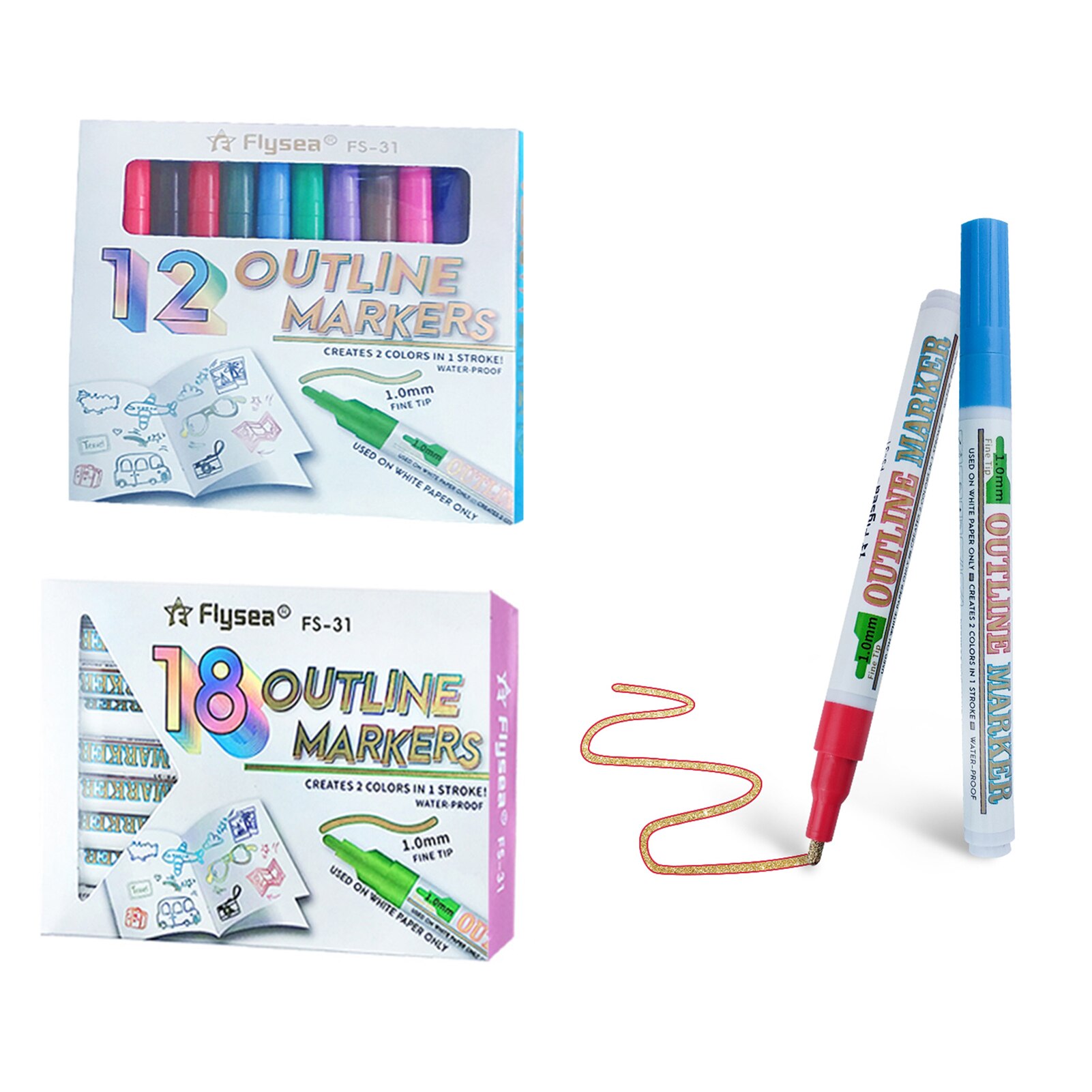 Stylo magique à deux lignes, 12/18 couleurs, pour bricolage, peinture, dessin, Non-toxique, sans goût, outil d'apprentissage