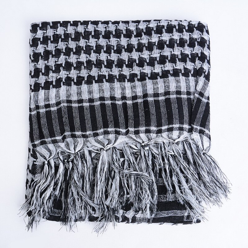 Bufanda de pata de gallo árabe para mujer, gruesa de invierno, suave, cálida, de Cachemira, blanca y negra, larga, con borla,