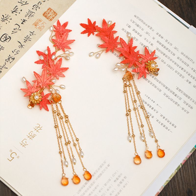Chinesische haaraccessoires für damen, ahornblatt-haarnadeln, vintage hanfu-kopfschmuck , 1 paar