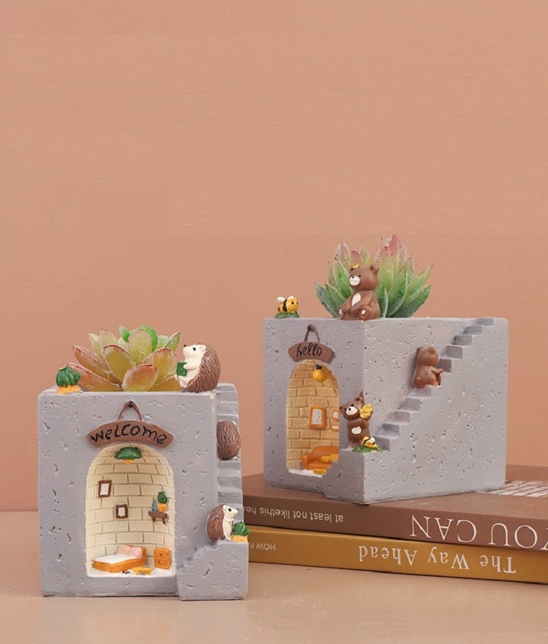 Pot de fleurs succulentes en résine créative, dessin animé, hérisson, Animal, jardin, bureau, décoration de chambre, Micro plante de paysage, fleur en Pot