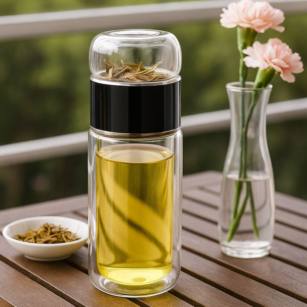 Drinkware 350ml Glass Tea Water Bottle Double Layer with Tea Filter Tea Infuser Bottle Leak Proof Flower Tea Cup Tea Brewing