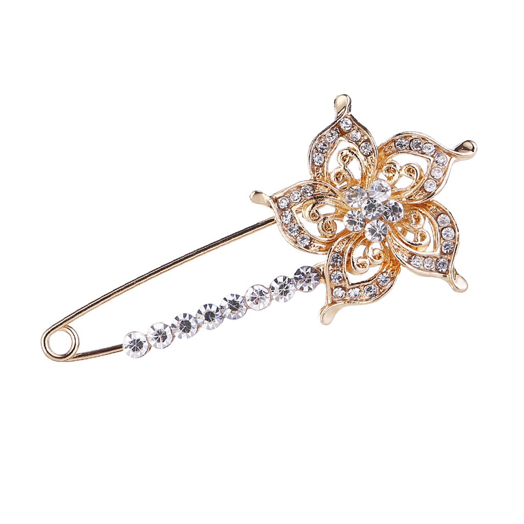 Strass Bloem Zinklegering Veiligheid Pin Broches Pak Trui Sjaals Clip