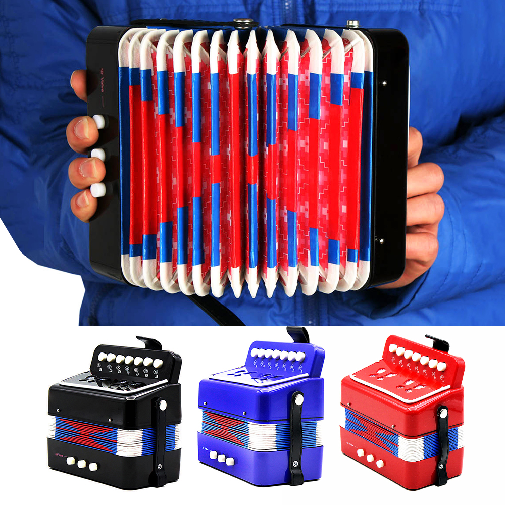 7-Key Accordeon 2 Bass Mini Accordeon Educatieve Muziekinstrument Rhythm Band Voor Kinderen Zwart/Rood/Blauw (Optioneel)