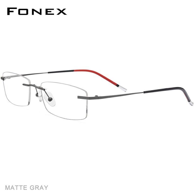 Fonex b titanium kantløse briller mænd recept briller stel kvinder ultralette nærsynethed optisk rammeløs koreansk briller 9608: Mat grå