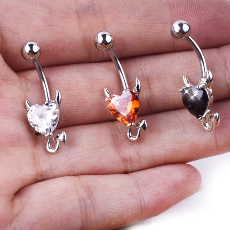 1 Pcs Navel Belly Button Ring Glitter Love Heart Decor Piercing Jewelry Navel Nail UND