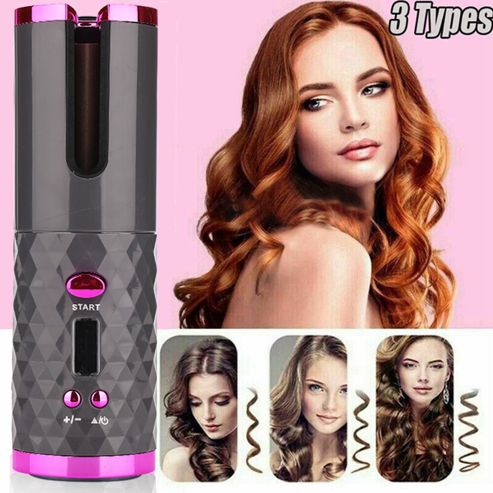 Portable Wireless Automatic Curling USB Rechargeable Hair Curler LED Display Temperature Adjustable Styling Tool Hair Device