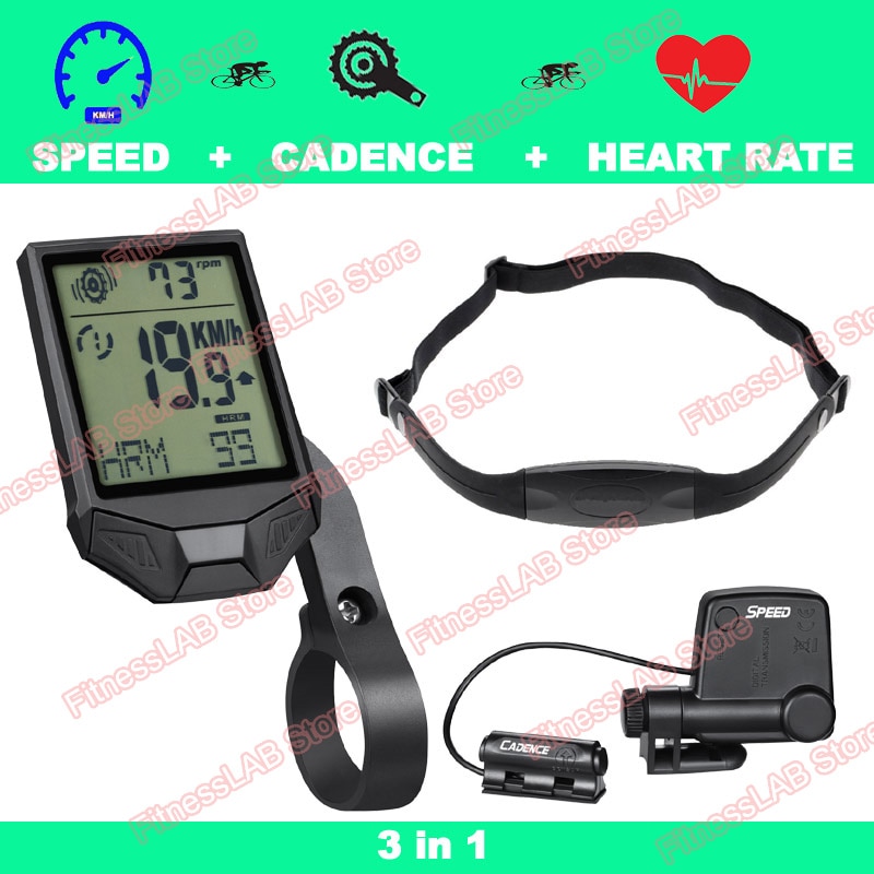 Draadloze fietscomputer fiets kilometerteller snelheidsmeter groot lcd-scherm 3 in 1 fietscomputer met cadans hartslagmeter