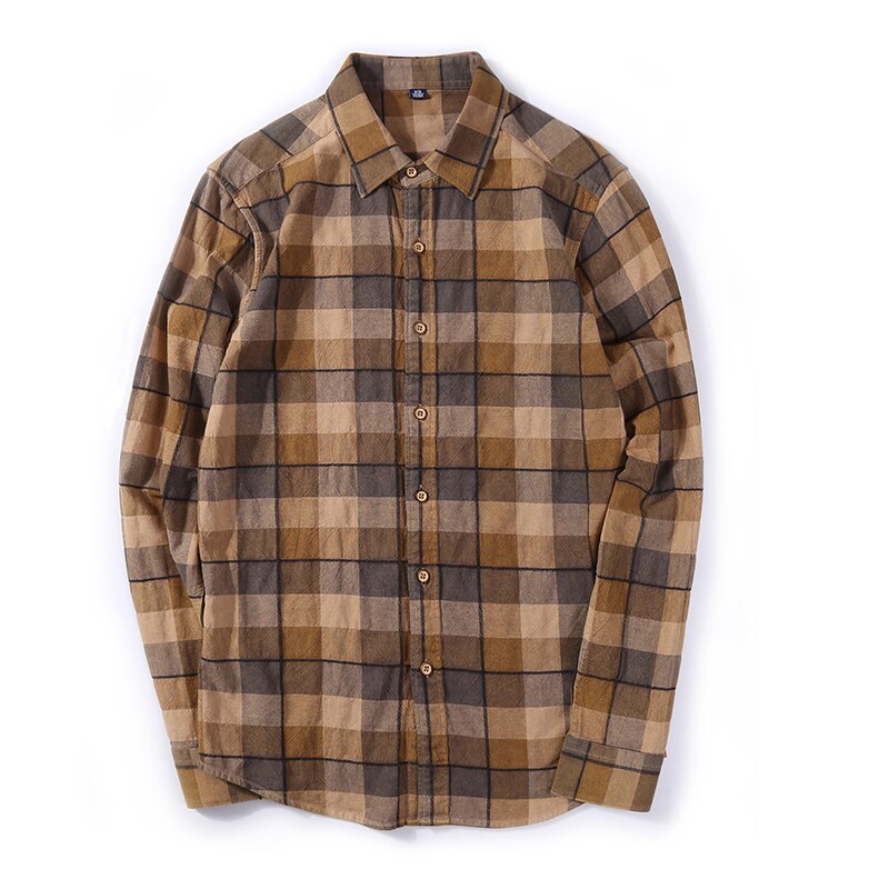 Showersmile brune rutete skjorter menn flanell casual langermet skjorte herre bomull slim fit rutete klær i britisk stil: Brun / Xl41