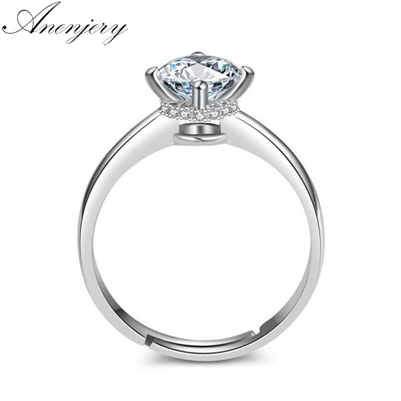 Anenjery moda quente clássico anel de casamento cor prata 6mm aaa cz zircão anéis para feminino anillos redimensionável S-R178