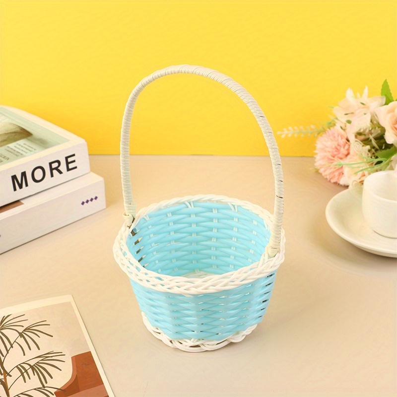 Plastic Rattan Woven Blue Easter Egg Basket Round Storage Basket Home Basket: SKY BLUE