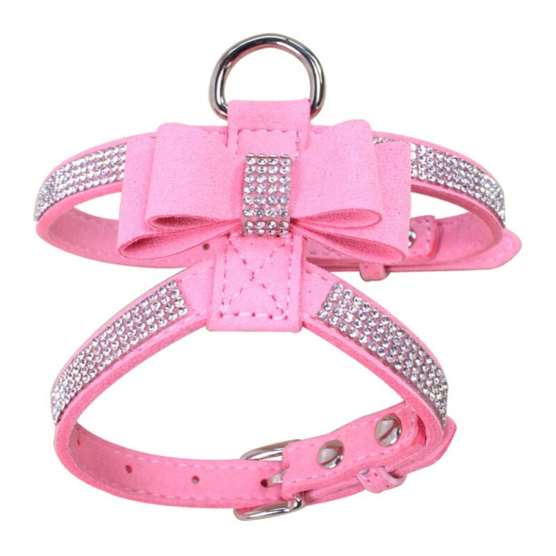 Bling strass Puppy Harnas Hond Fluwelen & Leather Leash voor Kleine Hond Puppy Kat Chihuahua Roze Kraag Huisdier Producten: Roze / M