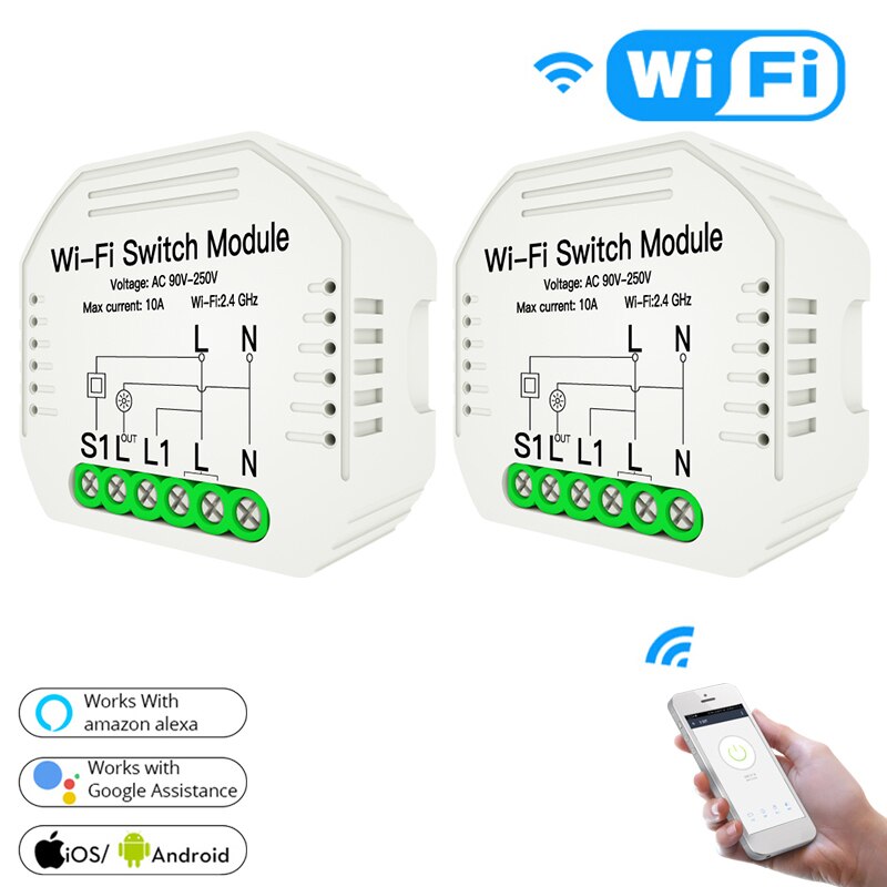 1/2/4 Pcs Hidden Smart Switch Smart Life/Tuya APP 1/2 Way 90-250V WiFi Switch Module With Alexa Google Home Smart Home: 2pcs
