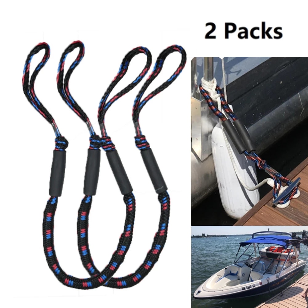 1 / 2Pcs Set Bungee Dock Line Mooring Rope for Boat 4 ft 2 Ropes Rope Bungee Cord Dockline Boats Kayak Accessories