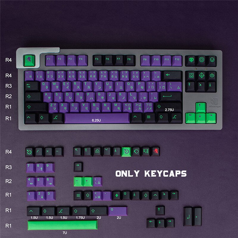EVA-01 para teclado mecánico, teclas PBT de 137 teclas, perfil Cherry DYE-Sub para interruptor MX con barra espacial de 6.25U 7U