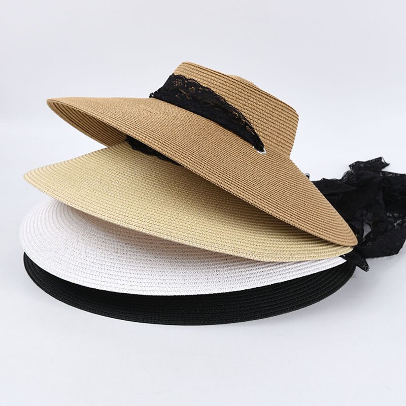 ins stor kant solhatt til kvinner blondere stropper svart strandhatter årgang sommer uv hattemaker   s1091