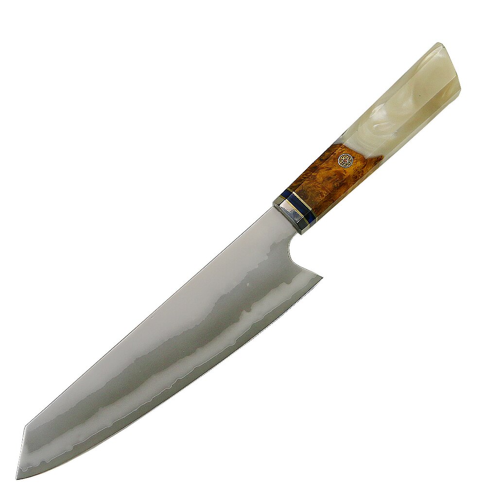 Couteau de Chef de cuisine en ambre de 8 pouces, 7 couches d'acier américain 440C japonais , couperet tranchage manche en résine Gyuto: DK-006D White