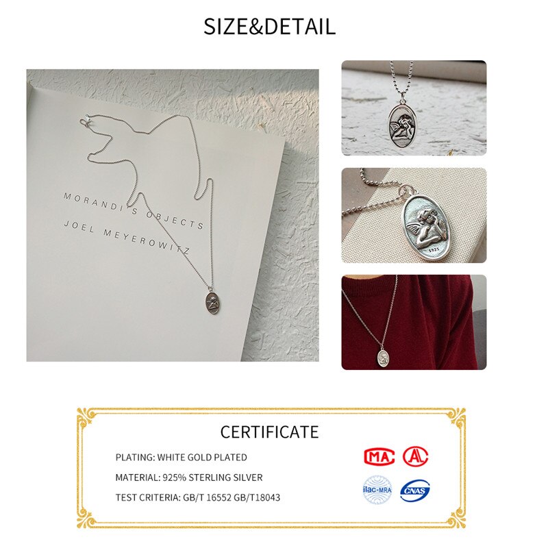 INZATT Jahrgang Oval Engel Baby Anhänger Halskette 925 Sterling Silber EDLEN Schmuck 45CM oder 65CM Perle Metall Kette für Frauen Party