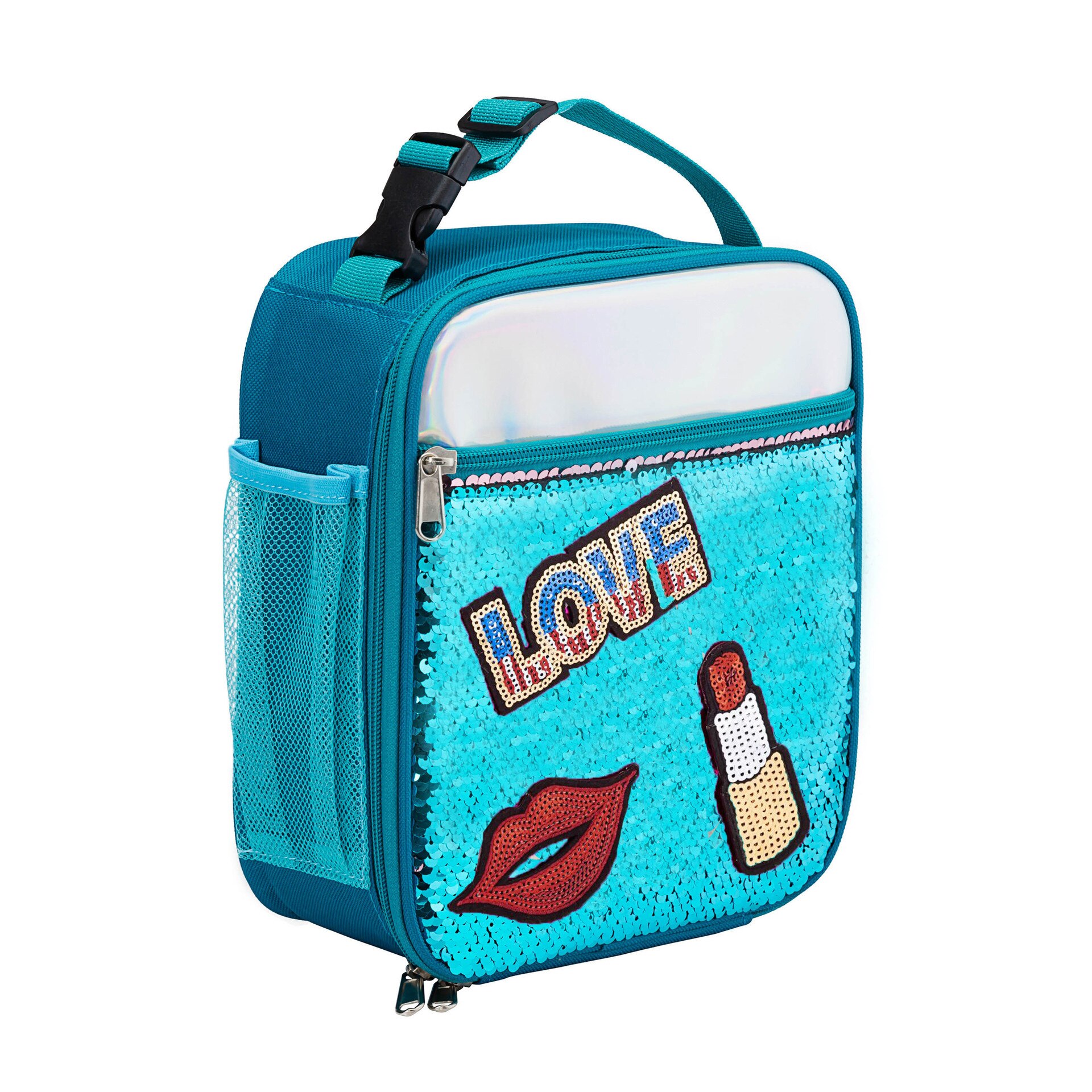 Mode Waterdichte Reverse Sequin Geïsoleerde Kinderen Meisjes Jongen Lunchbox Glitter Draagtas Koeler Picknick Zakje Voor Voedsel: Lipstick Blue