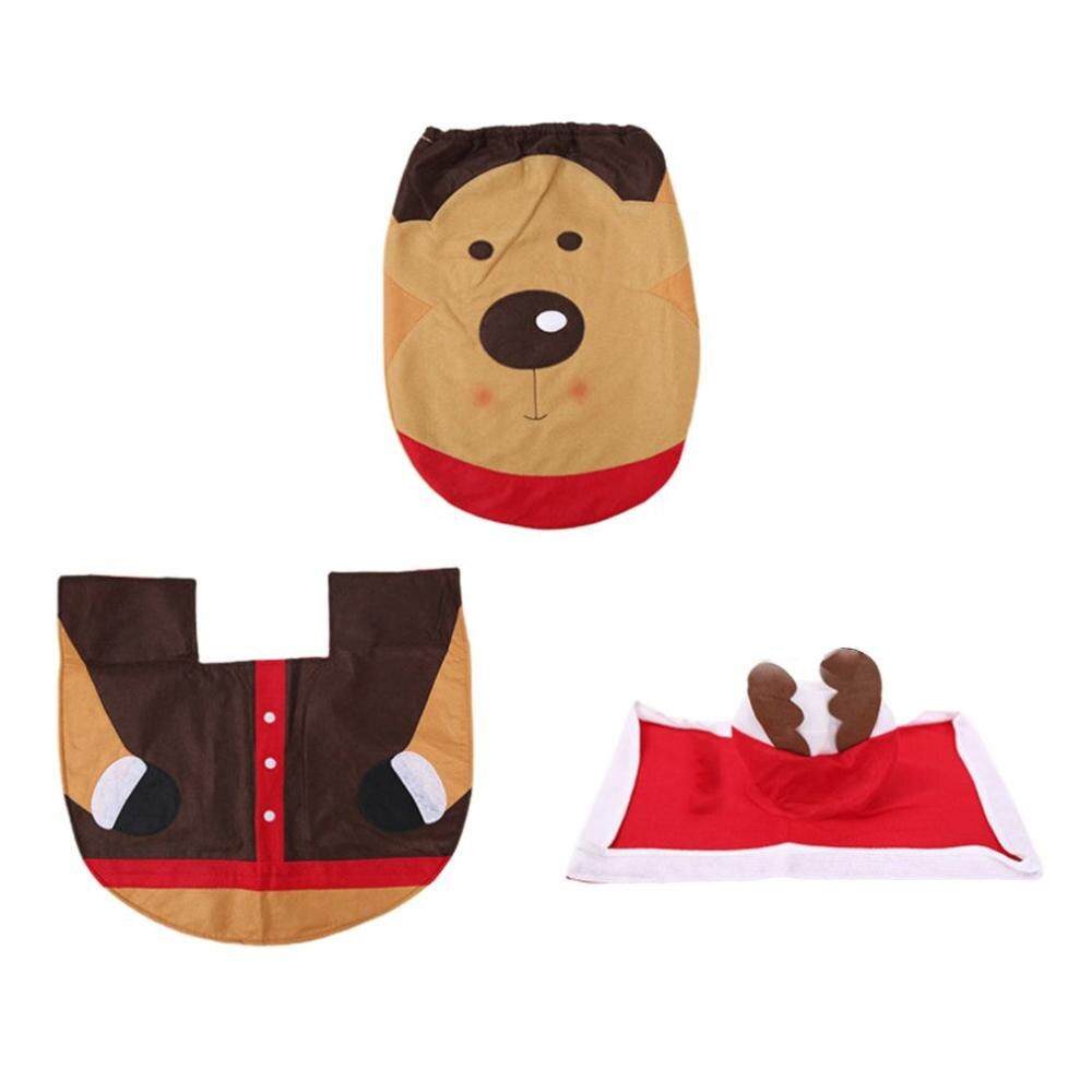 3PCS Christmas Toilet Seat Cover Foot Pad Water Tank Cover WC Bathroom Accessories Year Christmas Decoration For Home