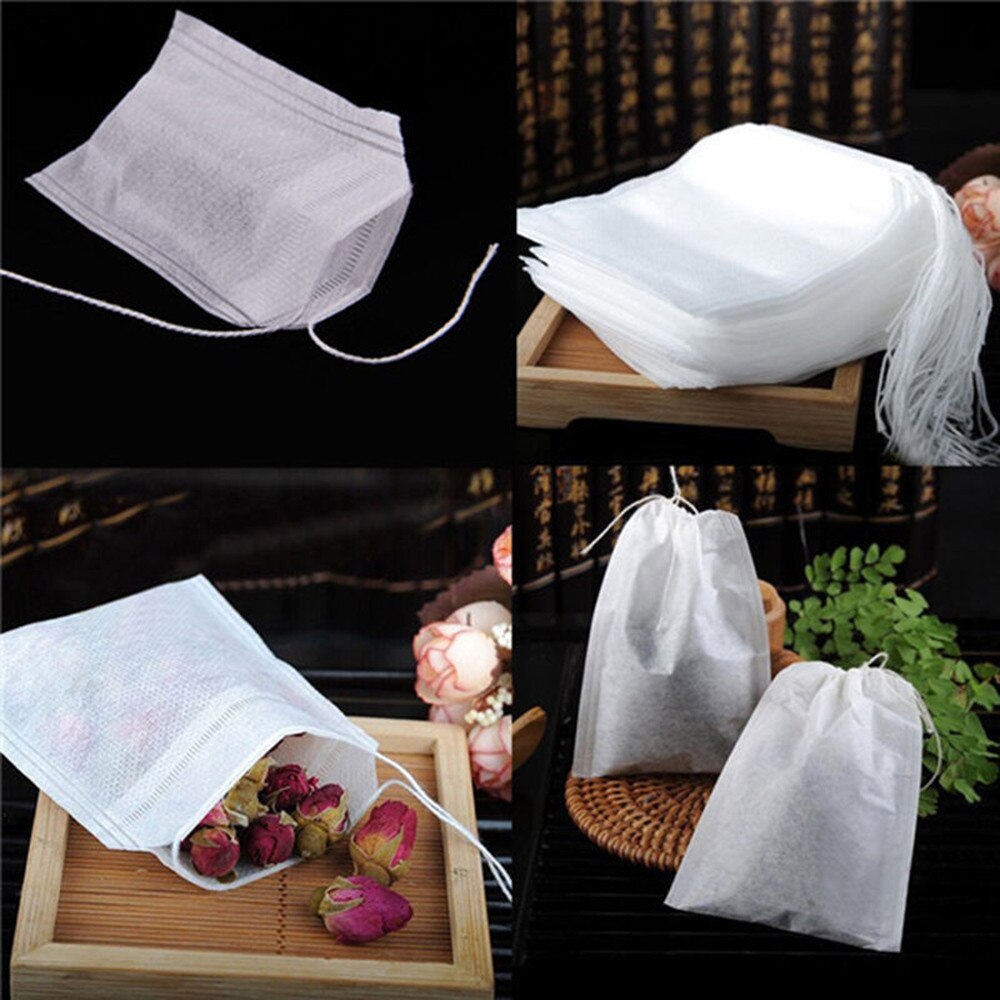 100 pcs Empty Teabags String Heat Seal Filter Paper Herb Loose Tea Bag