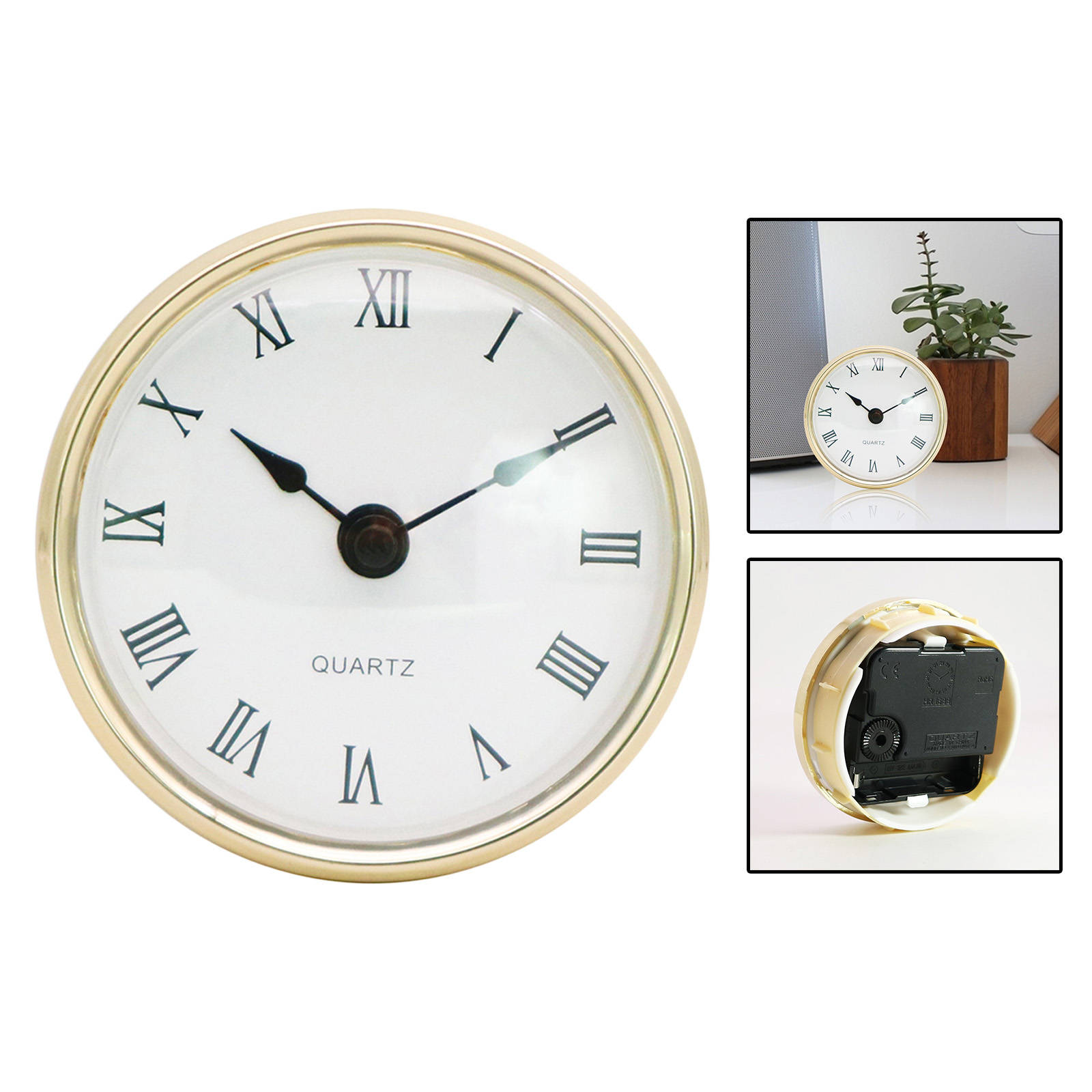 Quiet Clock Insert Roman Numeral Craft Gold Rim Retro Style Clock Mechanism 80mm for Home Living Room Desk Accessories