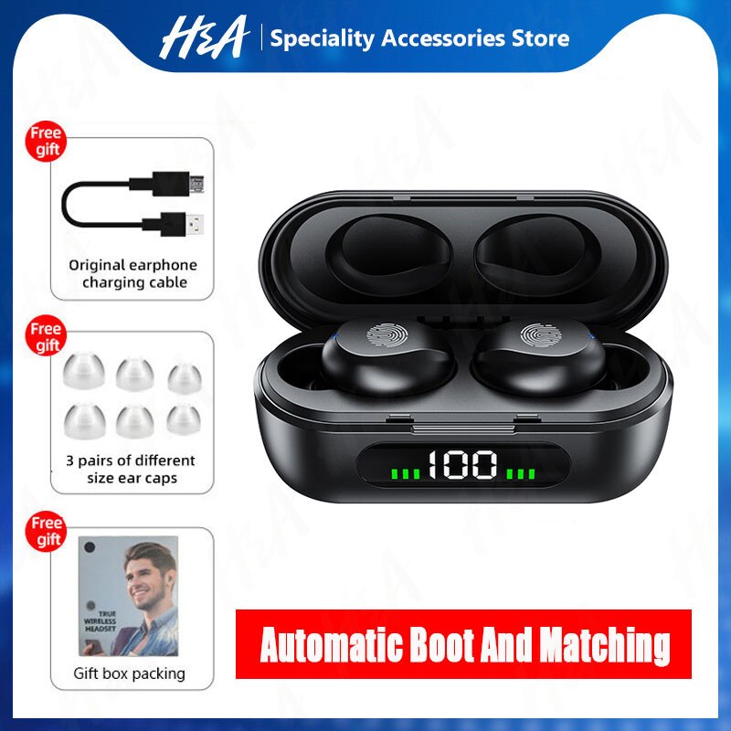 TWS Wireless Headphones Bluetooth 5.0 Earphones Waterproof Headsets Touch Control Earbuds with Microphones For Android Phones: A