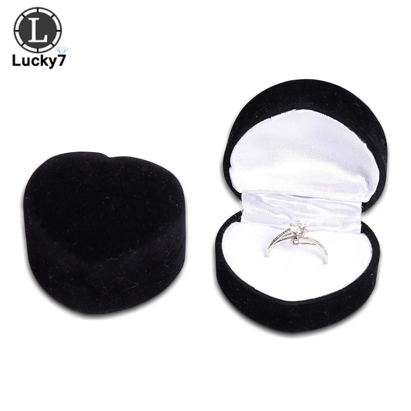 Forma corazón de terciopelo anillo caja de cajas para anillo para bodas joyería estuche protector para amante