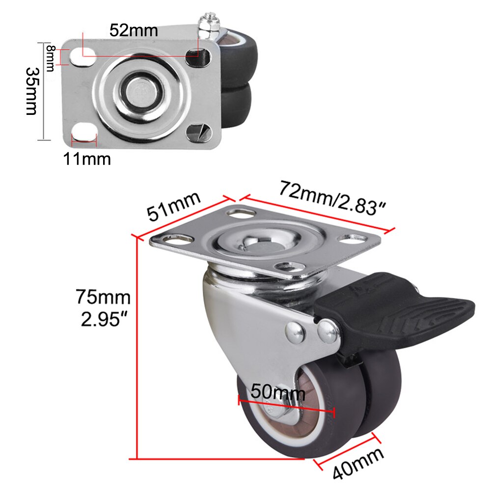 4/1PCS 1.5/2 Inch Swivel Caster Wheels Rubber Heavy Duty Caster Wheels With Top Plate No Noise Wheels For Carts Workbench