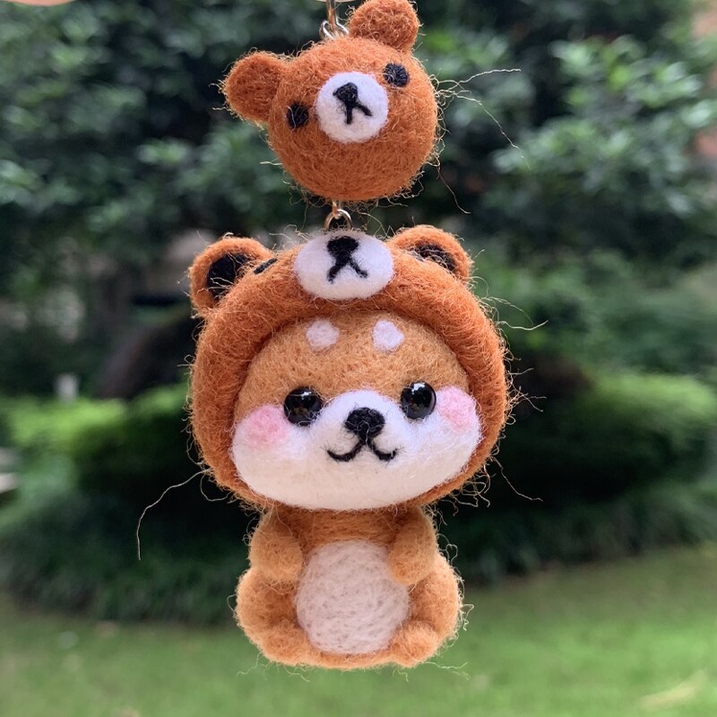 Wool Felt Craft Handmade Animal Toy 5 Styles of Dog Shiba Inu Needle Felted Animals DIY Material Package Christmas Felt Keychain: Style 1