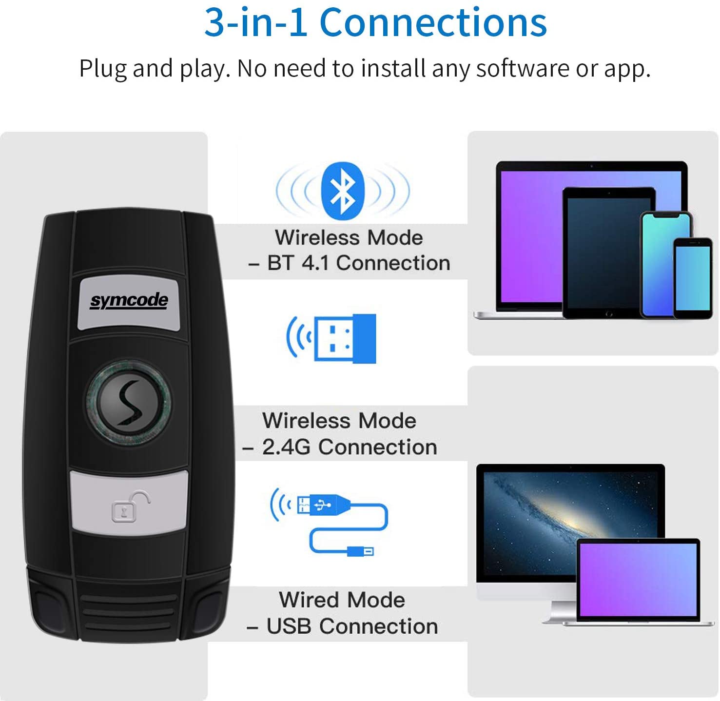 2D Handheld Portable Mini Wireless Bluetooth USB Bar code Scanner,with Storage Mode,16MB Storage Memomry