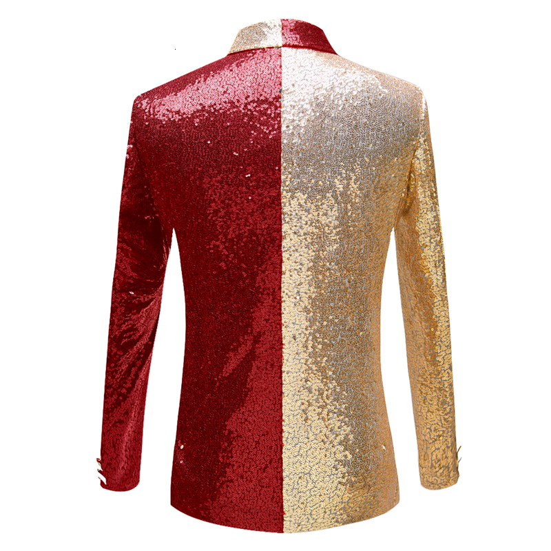 Pyjtrl mænd halve farver guld rød sort pailletter slim fit blazere natklub sangere pailletter jakkesæt jakke sjal revers festtøj