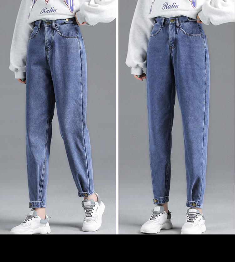 ZHISILAO Harem jean femmes hiver fourrure taille haute jean grande taille copain maman Denim pantalon Streetwear droit jean: Bleu / XL