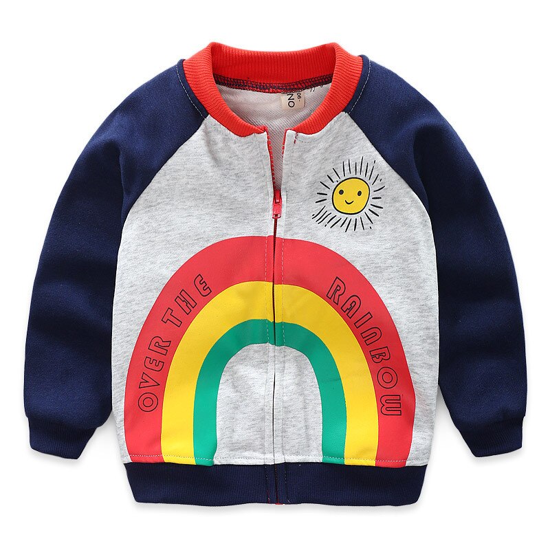 Koreaanse Jas Voor Jongen Kids Kinderen Kleding Zon Rainbow Print Sport Baseball Jassen Rits Uitloper School Jas Voor Jongens Baby: Blue / 120(5-6years old)